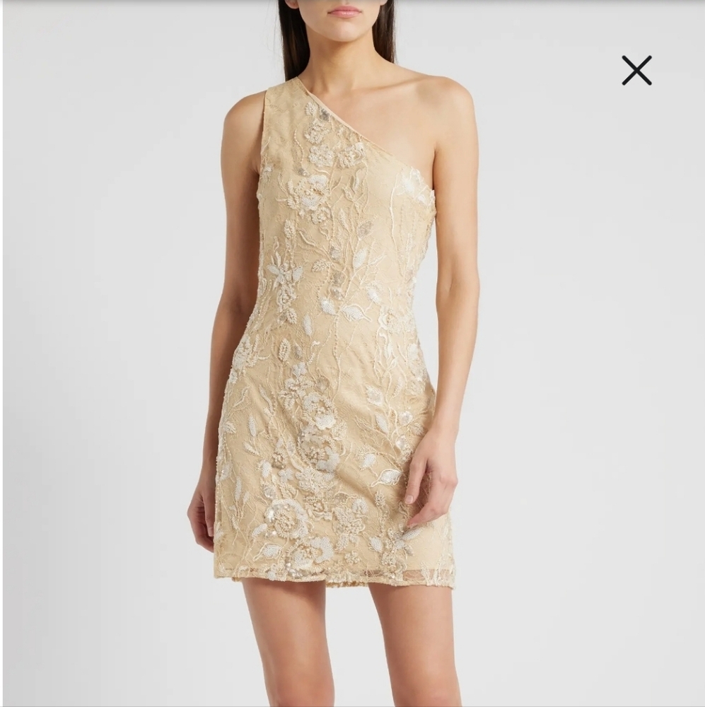Sonya Moda Maysa Lace Beaded One-Shoulder Mini dress Elegant Cream Party Weading